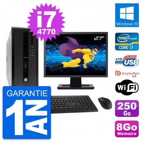 PC Tour HP 800 G1 Ecran 27" Intel i7-4770 RAM 8Go Disque 250Go Windows 10 Wifi