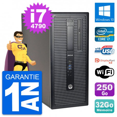 PC Tour HP EliteDesk 800 G1 Intel i7-4790 RAM 32Go Disque 250Go Windows 10 Wifi