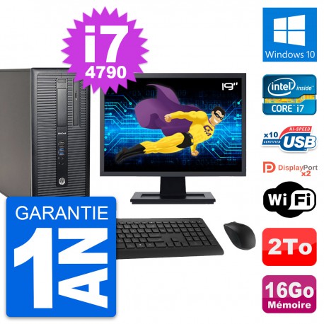PC Tour HP 800 G1 Ecran 19" Intel i7-4790 RAM 16Go Disque 2To Windows 10 Wifi