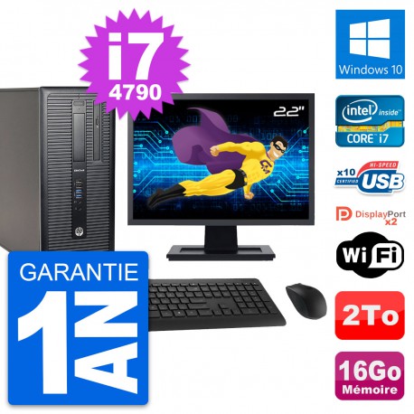PC Tour HP 800 G1 Ecran 22" Intel i7-4790 RAM 16Go Disque 2To Windows 10 Wifi