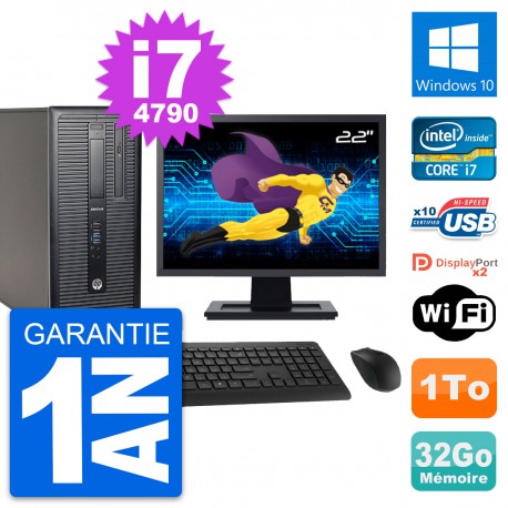 PC Tour HP 800 G1 Ecran 22" Intel i7-4790 RAM 32Go Disque 1To Windows 10 Wifi