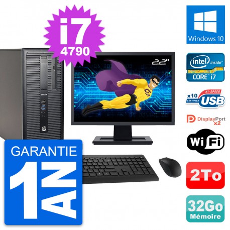 PC Tour HP 800 G1 Ecran 22" Intel i7-4790 RAM 32Go Disque 2To Windows 10 Wifi