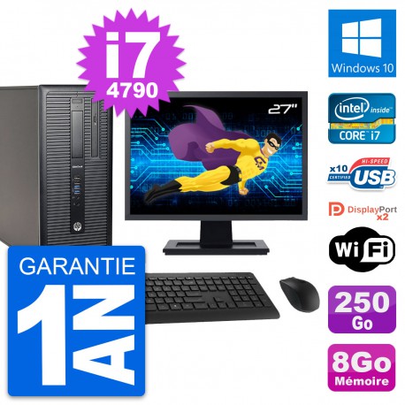 PC Tour HP 800 G1 Ecran 27" Intel i7-4790 RAM 8Go Disque 250Go Windows 10 Wifi