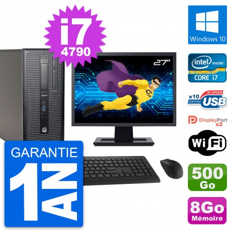PC Tour HP 800 G1 Ecran 27" Intel i7-4790 RAM 8Go Disque 500Go Windows 10 Wifi