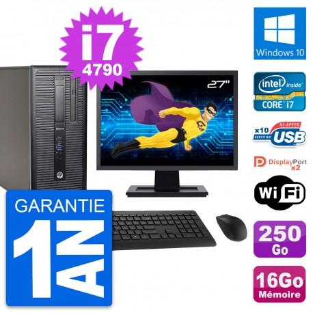 PC Tour HP 800 G1 Ecran 27" Intel i7-4790 RAM 16Go Disque 250Go Windows 10 Wifi