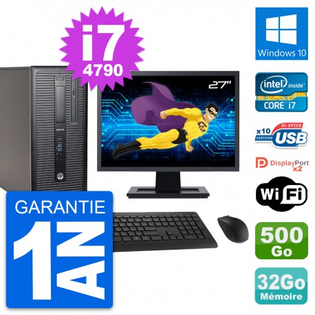 PC Tour HP 800 G1 Ecran 27" Intel i7-4790 RAM 32Go Disque 500Go Windows 10 Wifi