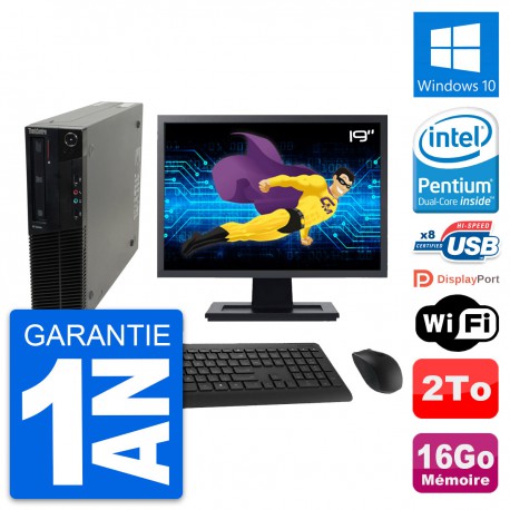 PC Lenovo M82 SFF Ecran 19" Intel G630 RAM 16Go Disque Dur 2To Windows 10 Wifi