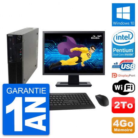 PC Lenovo M82 SFF Ecran 22" Intel G630 RAM 4Go Disque Dur 2To Windows 10 Wifi