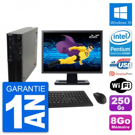 PC Lenovo M82 SFF Ecran 22" Intel G630 RAM 8Go Disque Dur 250Go Windows 10 Wifi