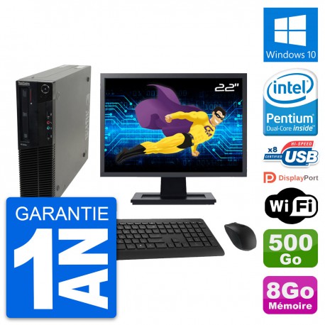 PC Lenovo M82 SFF Ecran 22" Intel G630 RAM 8Go Disque Dur 500Go Windows 10 Wifi