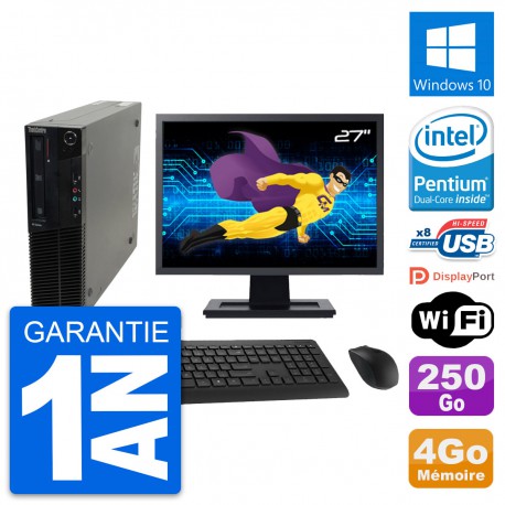 PC Lenovo M82 SFF Ecran 27" Intel G630 RAM 4Go Disque Dur 250Go Windows 10 Wifi