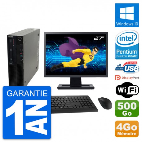 PC Lenovo M82 SFF Ecran 27" Intel G630 RAM 4Go Disque Dur 500Go Windows 10 Wifi