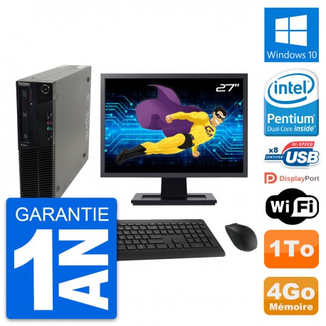 PC Lenovo M82 SFF Ecran 27" Intel G630 RAM 4Go Disque Dur 1To Windows 10 Wifi