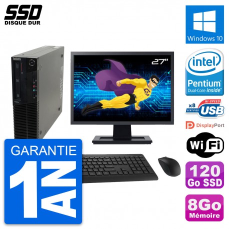 PC Lenovo M82 SFF Ecran 27" Intel G630 RAM 8Go SSD 120Go Windows 10 Wifi