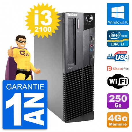 PC Lenovo ThinkCentre M82 SFF Intel i3-2100 RAM 4Go Disque 250Go Windows 10 Wifi