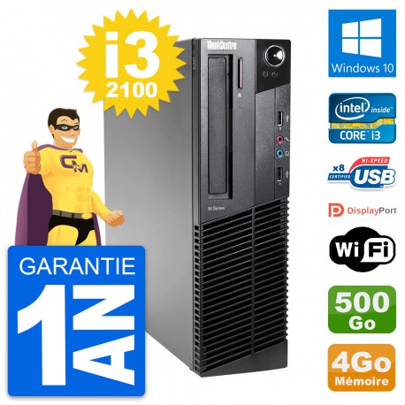 PC Lenovo ThinkCentre M82 SFF Intel i3-2100 RAM 4Go Disque 500Go Windows 10 Wifi