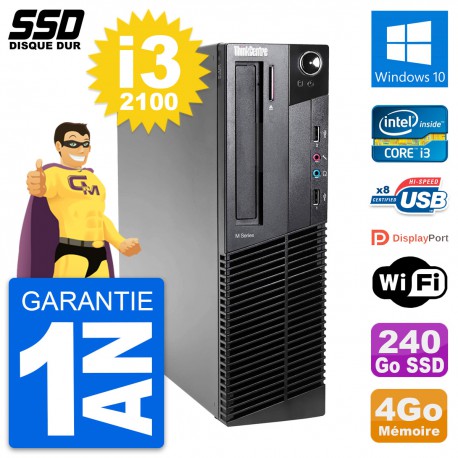 PC Lenovo ThinkCentre M82 SFF Intel i3-2100 RAM 4Go SSD 240Go Windows 10 Wifi