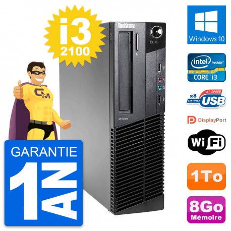 PC Lenovo ThinkCentre M82 SFF Intel i3-2100 RAM 8Go Disque 1To Windows 10 Wifi