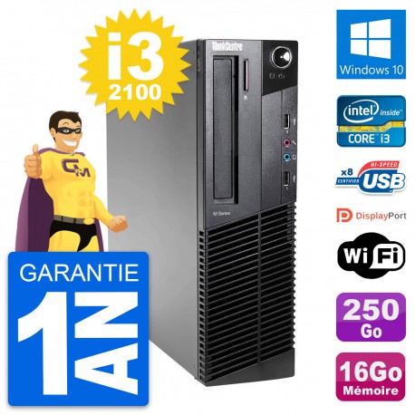 PC Lenovo ThinkCentre M82 SFF Core i3-2100 RAM 16Go Disque 250Go Windows 10 Wifi