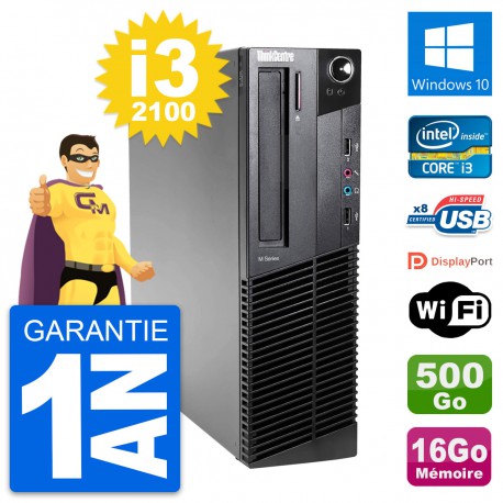 PC Lenovo ThinkCentre M82 SFF Core i3-2100 RAM 16Go Disque 500Go Windows 10 Wifi