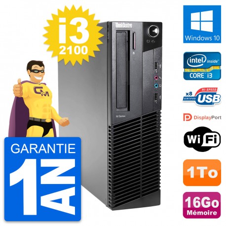 PC Lenovo ThinkCentre M82 SFF Intel i3-2100 RAM 16Go Disque 1To Windows 10 Wifi