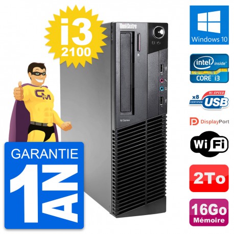 PC Lenovo ThinkCentre M82 SFF Intel i3-2100 RAM 16Go Disque 2To Windows 10 Wifi