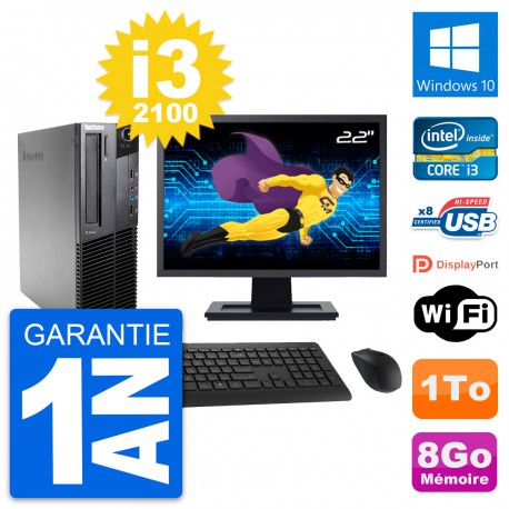 PC Lenovo M82 SFF Ecran 22" Intel i3-2100 RAM 8Go Disque Dur 1To Windows 10 Wifi