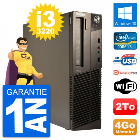 PC Lenovo ThinkCentre M82 SFF Intel i3-3220 RAM 4Go Disque 2To Windows 10 Wifi
