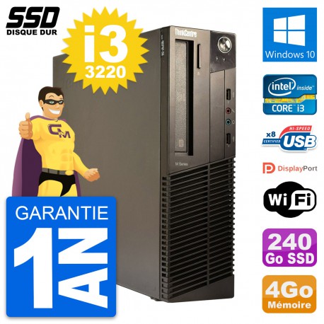 PC Lenovo ThinkCentre M82 SFF Intel i3-3220 RAM 4Go SSD 240Go Windows 10 Wifi