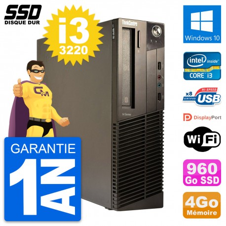 PC Lenovo ThinkCentre M82 SFF Intel i3-3220 RAM 4Go SSD 960Go Windows 10 Wifi