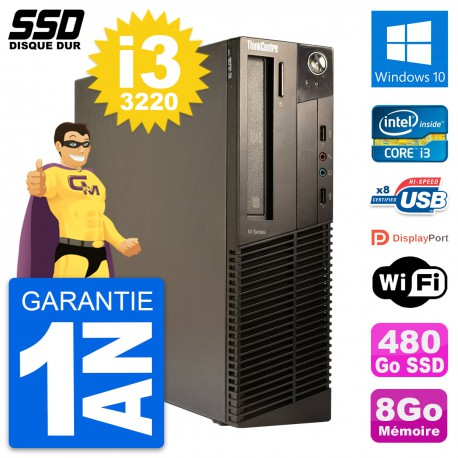 PC Lenovo ThinkCentre M82 SFF Intel i3-3220 RAM 8Go SSD 480Go Windows 10 Wifi