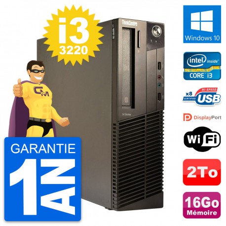 PC Lenovo ThinkCentre M82 SFF Intel i3-3220 RAM 16Go Disque 2To Windows 10 Wifi