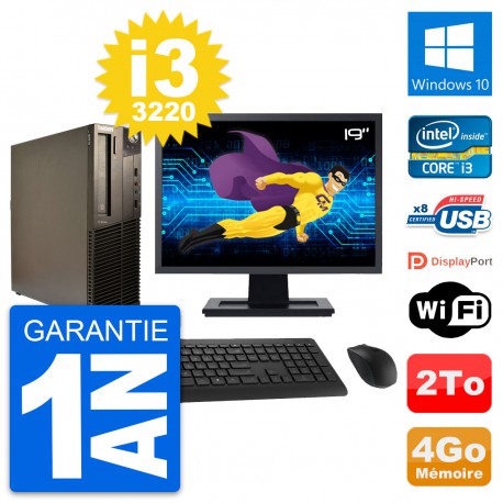 PC Lenovo M82 SFF Ecran 19" Intel i3-3220 RAM 4Go Disque Dur 2To Windows 10 Wifi