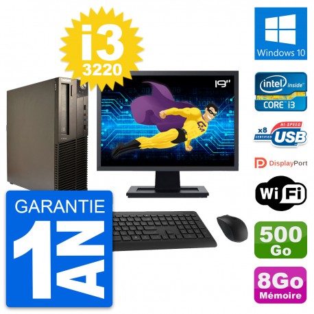 PC Lenovo M82 SFF Ecran 19" Intel i3-3220 RAM 8Go Disque 500Go Windows 10 Wifi