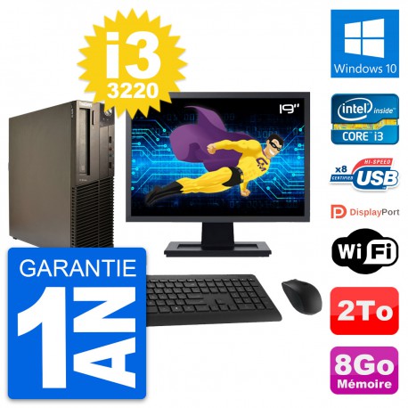 PC Lenovo M82 SFF Ecran 19" Intel i3-3220 RAM 8Go Disque Dur 2To Windows 10 Wifi