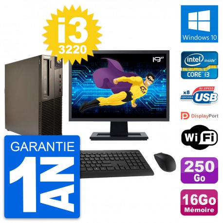 PC Lenovo M82 SFF Ecran 19" Intel i3-3220 RAM 16Go Disque 250Go Windows 10 Wifi