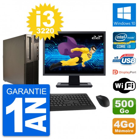 PC Lenovo M82 SFF Ecran 22" Intel i3-3220 RAM 4Go Disque 500Go Windows 10 Wifi
