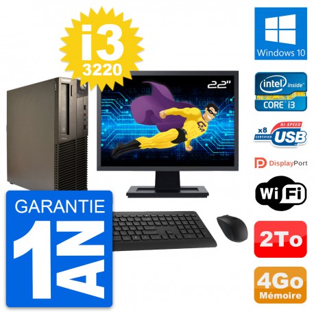 PC Lenovo M82 SFF Ecran 22" Intel i3-3220 RAM 4Go Disque Dur 2To Windows 10 Wifi