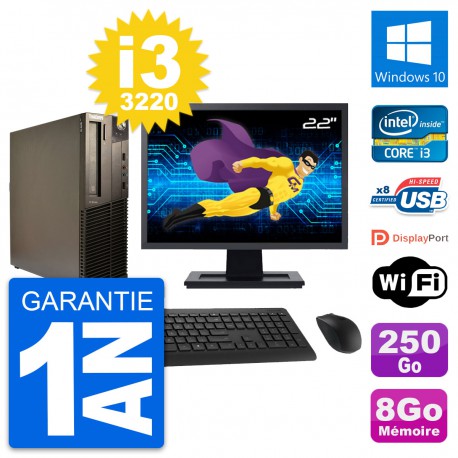 PC Lenovo M82 SFF Ecran 22" Intel i3-3220 RAM 8Go Disque 250Go Windows 10 Wifi