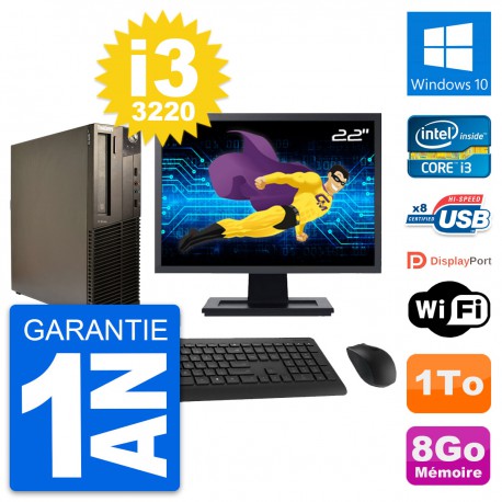 PC Lenovo M82 SFF Ecran 22" Intel i3-3220 RAM 8Go Disque Dur 1To Windows 10 Wifi