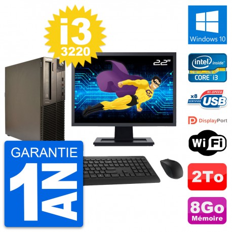 PC Lenovo M82 SFF Ecran 22" Intel i3-3220 RAM 8Go Disque Dur 2To Windows 10 Wifi