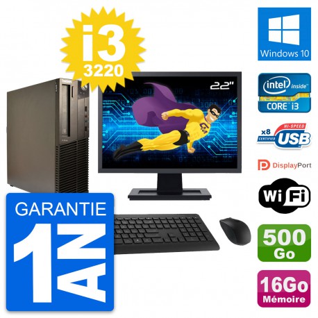 PC Lenovo M82 SFF Ecran 22" Intel i3-3220 RAM 16Go Disque 500Go Windows 10 Wifi