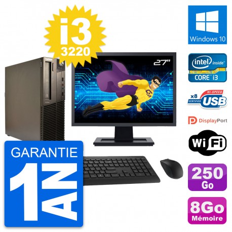 PC Lenovo M82 SFF Ecran 27" Intel i3-3220 RAM 8Go Disque 250Go Windows 10 Wifi
