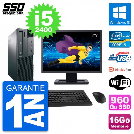 PC Lenovo M82 SFF Ecran 19" Intel i5-2400 RAM 16Go SSD 960Go Windows 10 Wifi