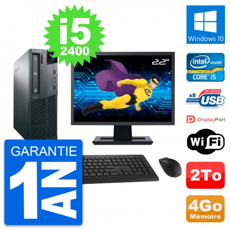 PC Lenovo M82 SFF Ecran 22" Intel i5-2400 RAM 4Go Disque Dur 2To Windows 10 Wifi