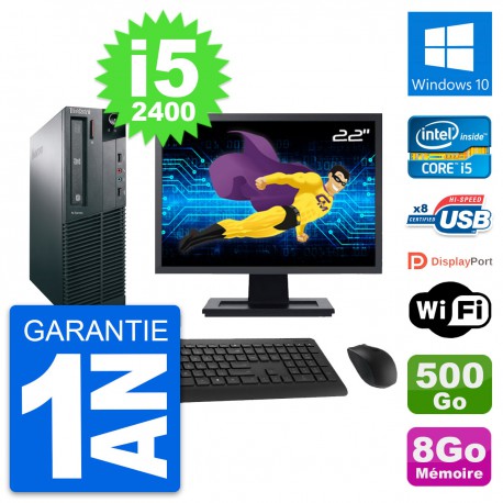 PC Lenovo M82 SFF Ecran 22" Intel i5-2400 RAM 8Go Disque 500Go Windows 10 Wifi