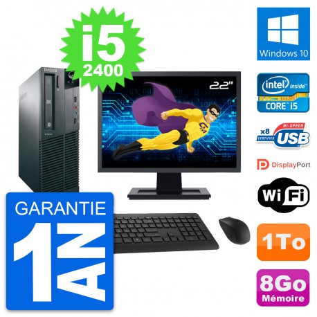 PC Lenovo M82 SFF Ecran 22" Intel i5-2400 RAM 8Go Disque Dur 1To Windows 10 Wifi
