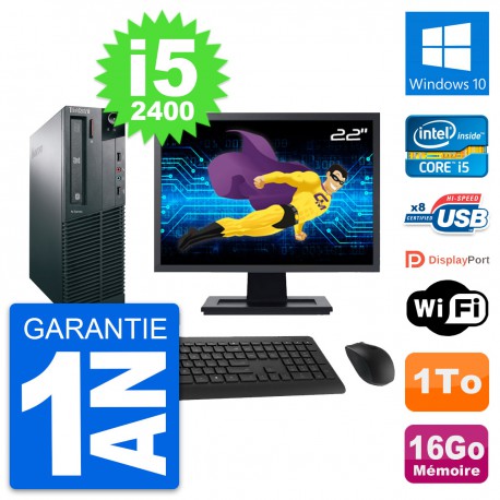 PC Lenovo M82 SFF Ecran 22" Intel i5-2400 RAM 16Go Disque 1To Windows 10 Wifi