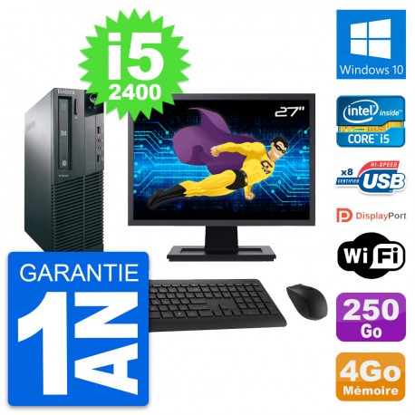 PC Lenovo M82 SFF Ecran 27" Intel i5-2400 RAM 4Go Disque 250Go Windows 10 Wifi