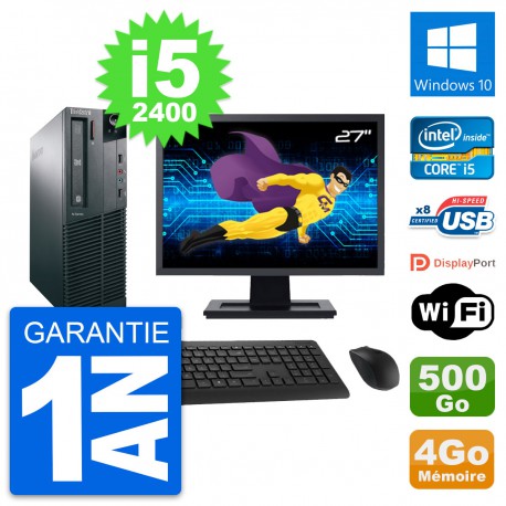 PC Lenovo M82 SFF Ecran 27" Intel i5-2400 RAM 4Go Disque 500Go Windows 10 Wifi